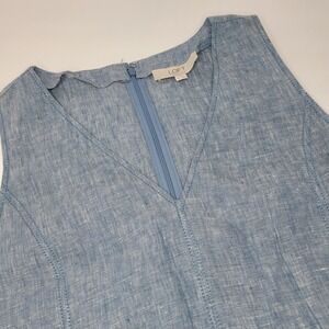 Loft 100% Linen Chambray Linen Pocket Sheath Dress Women's Size 12 EUC!‎